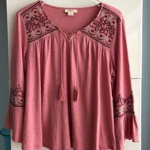 Style and Co. Boho Top Long Sleeve Size M Pink